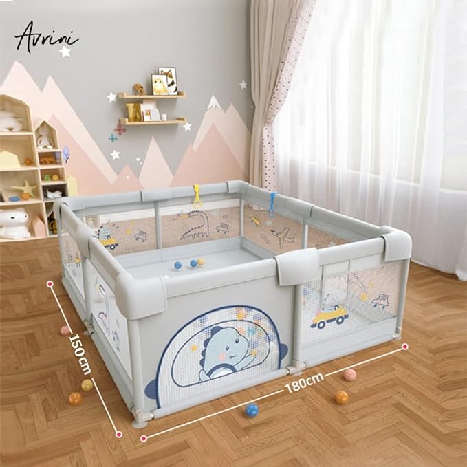 Avrini-Baby-Playpen-Playard-fance-for-Toddlers-with-Anti-Slip-Base-and-Playmat-Extra-Large-Baby-Playard-with-Gate-150-x-180-cm-Infant-Safety-Activity-Center-Packable-and-Portable-Grey - Image 2