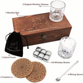 Whiskey Gift Sets for Men,Whisky Glass Set of 2,Stainless Steel Whisky Reusable Ice Stone Cubes,Gift for Christmas,Thanksgiving,Father‘s Day - Image 2