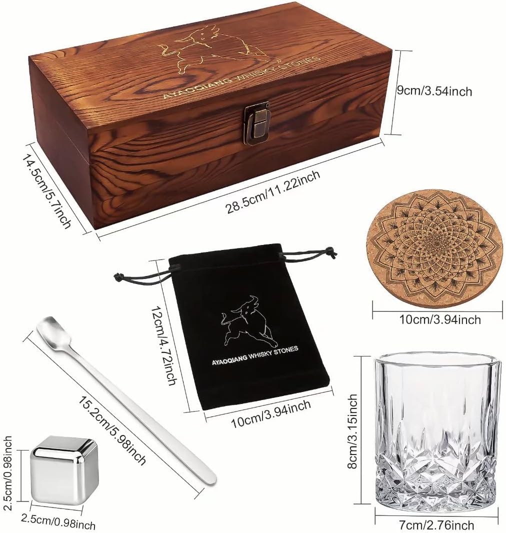 Whiskey Gift Sets for Men,Whisky Glass Set of 2,Stainless Steel Whisky Reusable Ice Stone Cubes,Gift for Christmas,Thanksgiving,Father‘s Day - Image 3